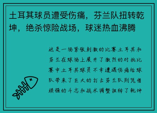 土耳其球员遭受伤痛，芬兰队扭转乾坤，绝杀惊险战场，球迷热血沸腾